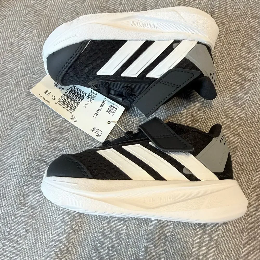 NEW Adidas Duramo 2.0 Baby Toddler Shoes 5 5K Black White Hook & Loop Sneakers